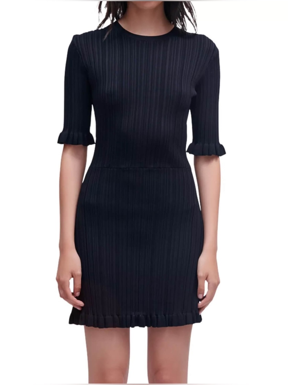 NWOT Maje Rochasse Ruffle-Trim Ribbed Knit Mini Dress 42/8